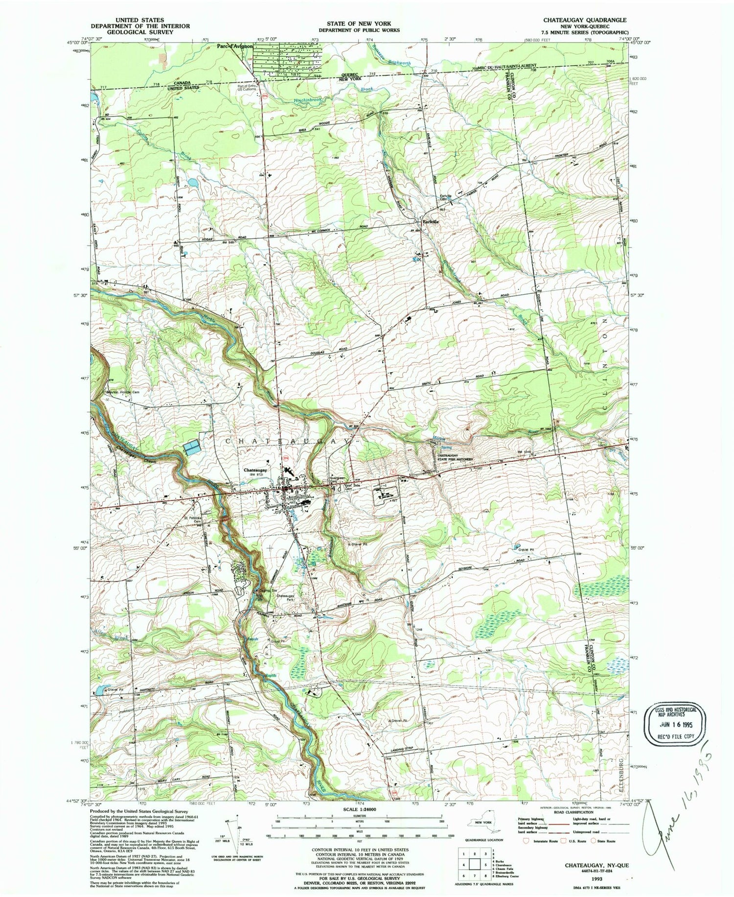 Classic USGS Chateaugay New York 7.5'x7.5' Topo Map Image