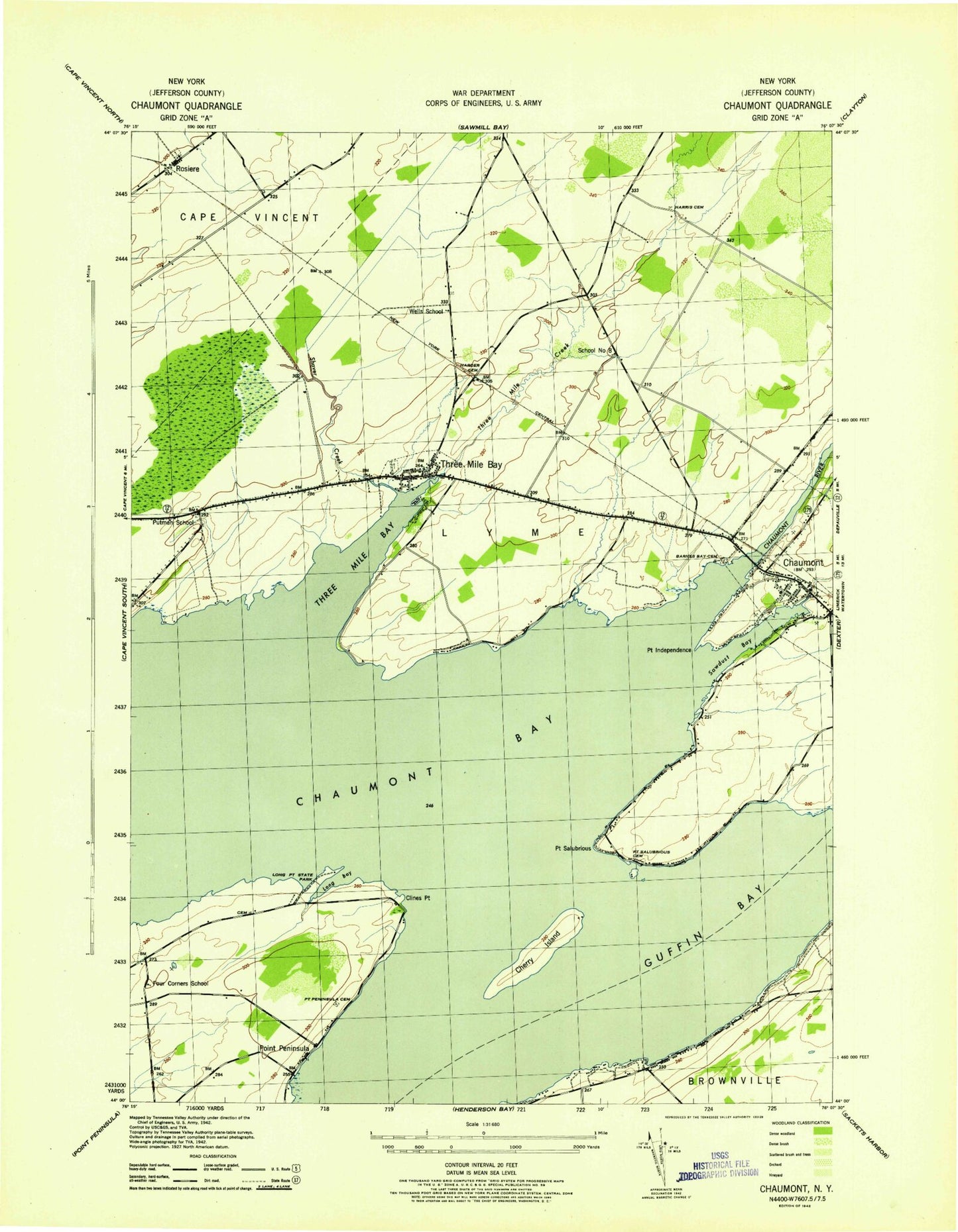 Classic USGS Chaumont New York 7.5'x7.5' Topo Map Image