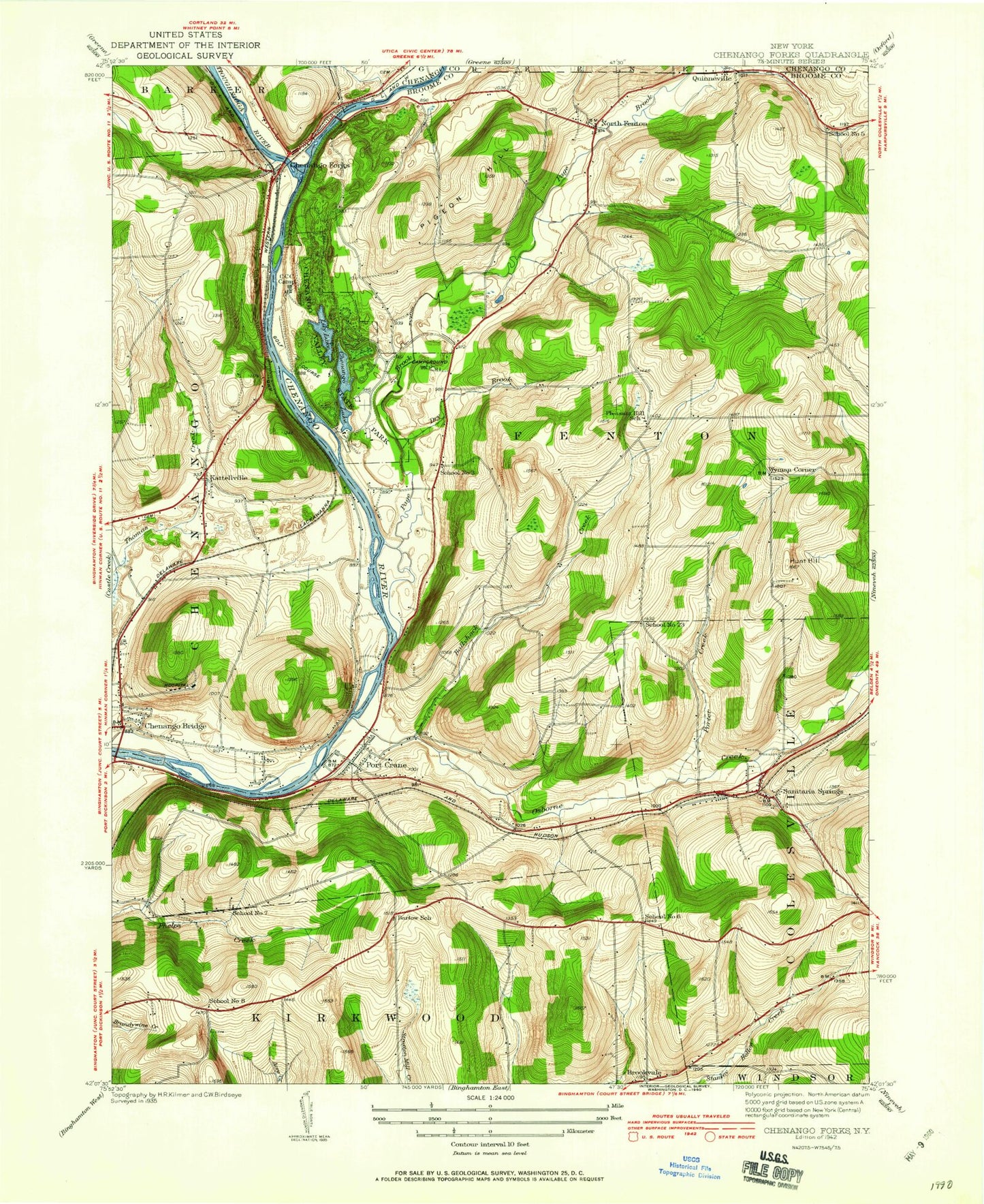 Classic USGS Chenango Forks New York 7.5'x7.5' Topo Map Image