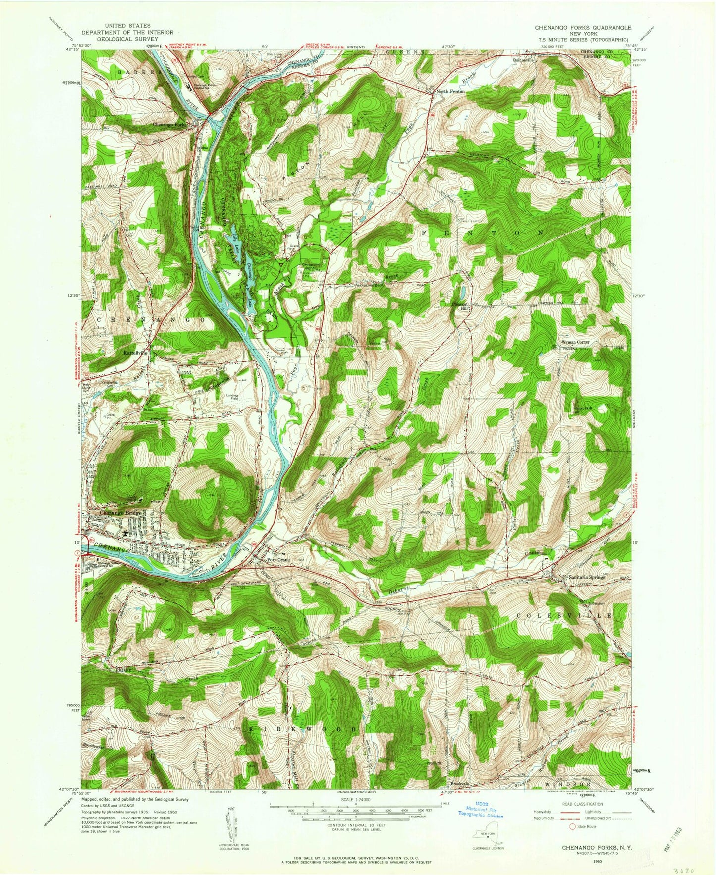 Classic USGS Chenango Forks New York 7.5'x7.5' Topo Map Image