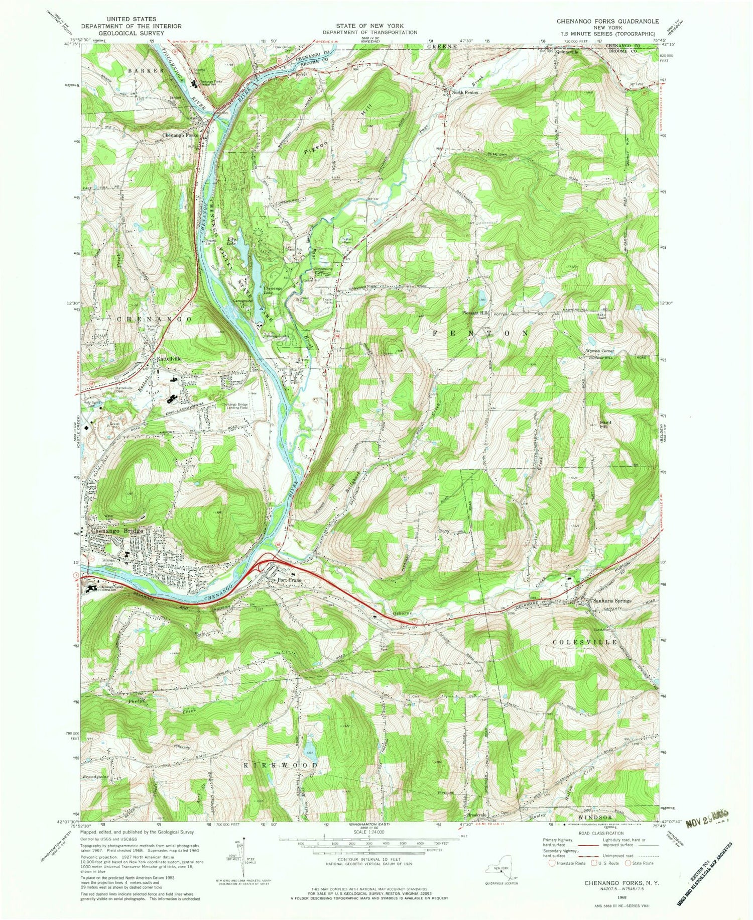 Classic USGS Chenango Forks New York 7.5'x7.5' Topo Map Image