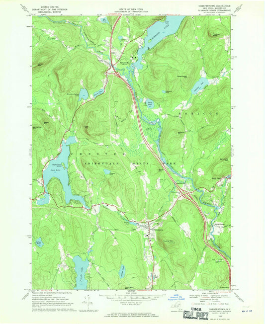 Classic USGS Chestertown New York 7.5'x7.5' Topo Map Image