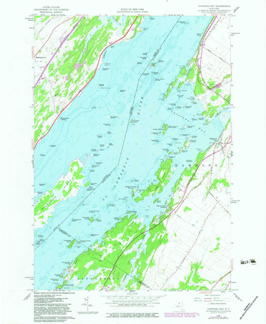 Classic USGS Chippewa Bay New York 7.5'x7.5' Topo Map Image