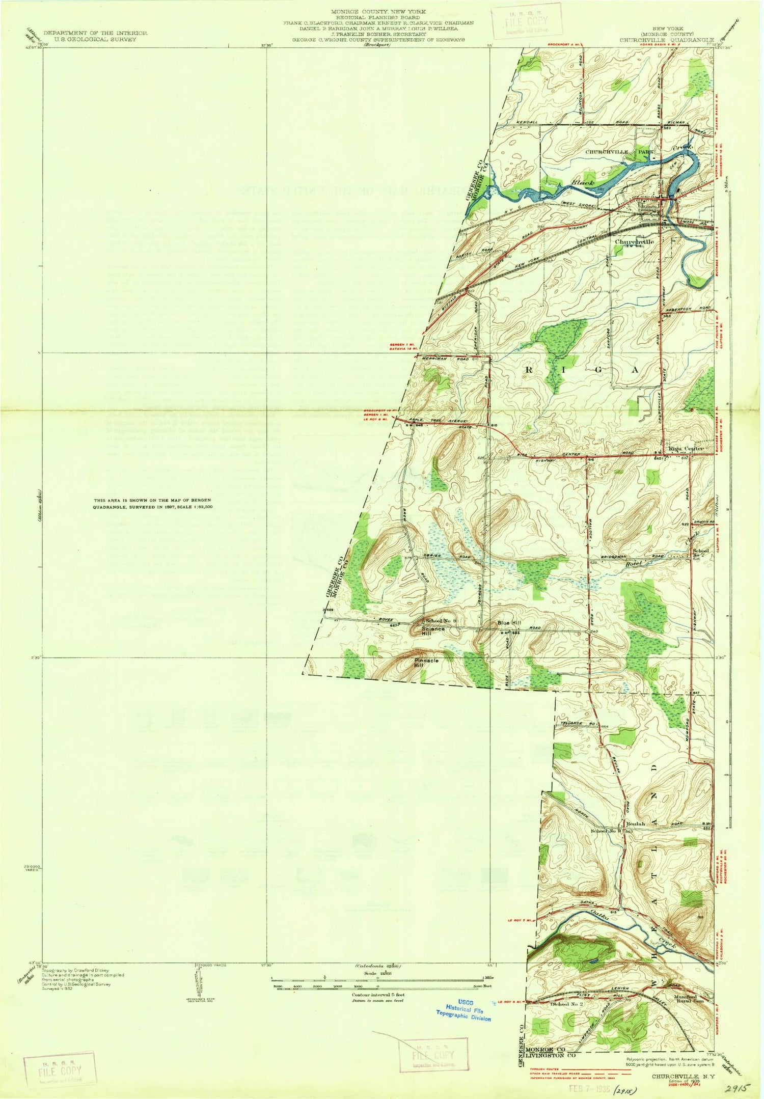 Classic USGS Churchville New York 7.5'x7.5' Topo Map Image