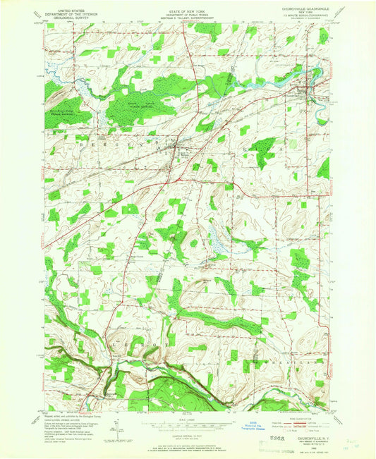 Classic USGS Churchville New York 7.5'x7.5' Topo Map Image