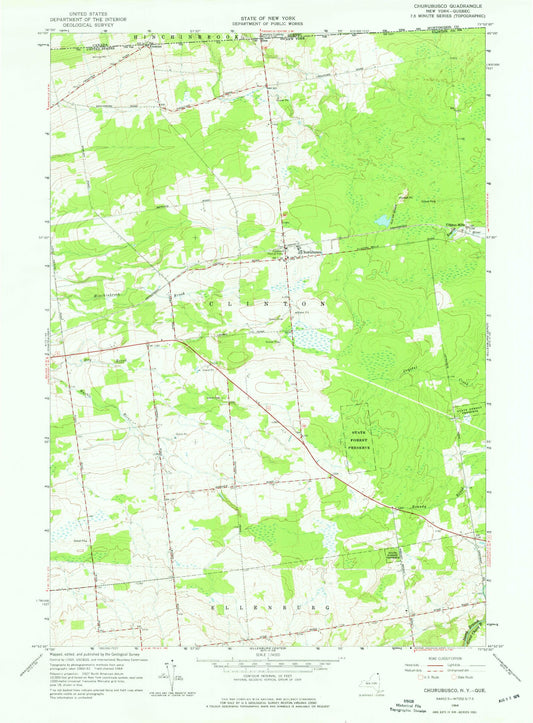 Classic USGS Churubusco New York 7.5'x7.5' Topo Map Image