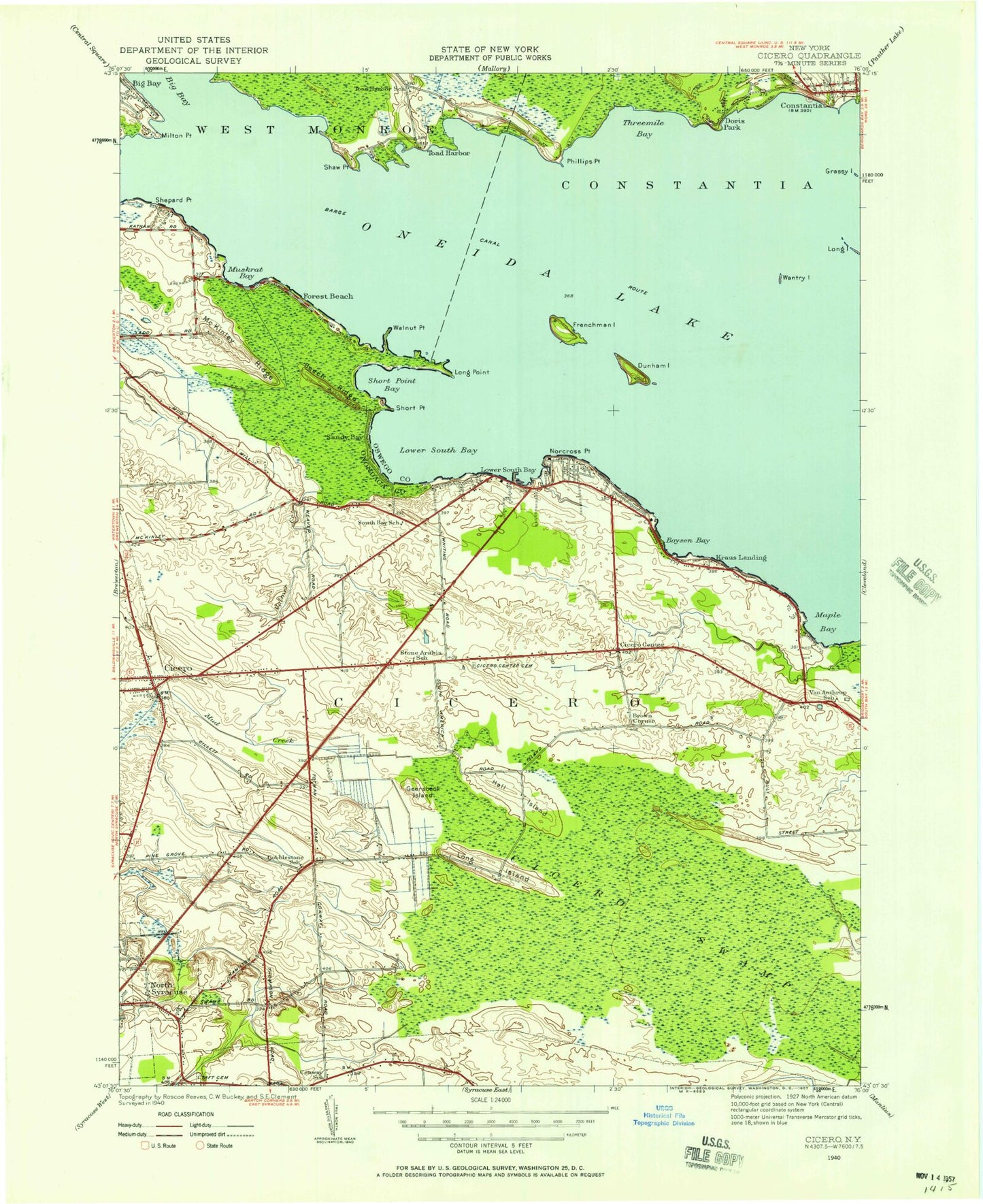 Classic USGS Cicero New York 7.5'x7.5' Topo Map Image
