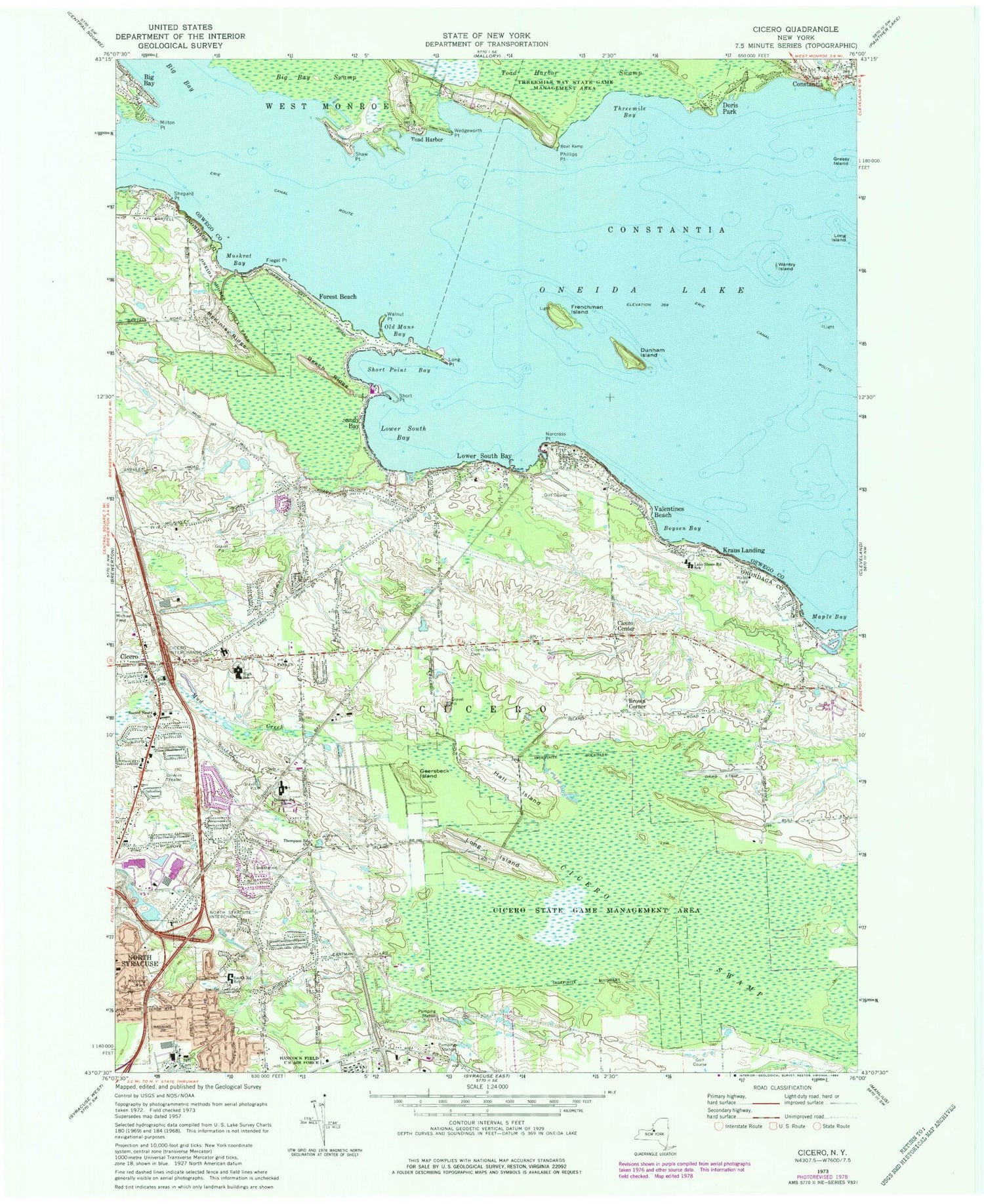 Classic USGS Cicero New York 7.5'x7.5' Topo Map Image