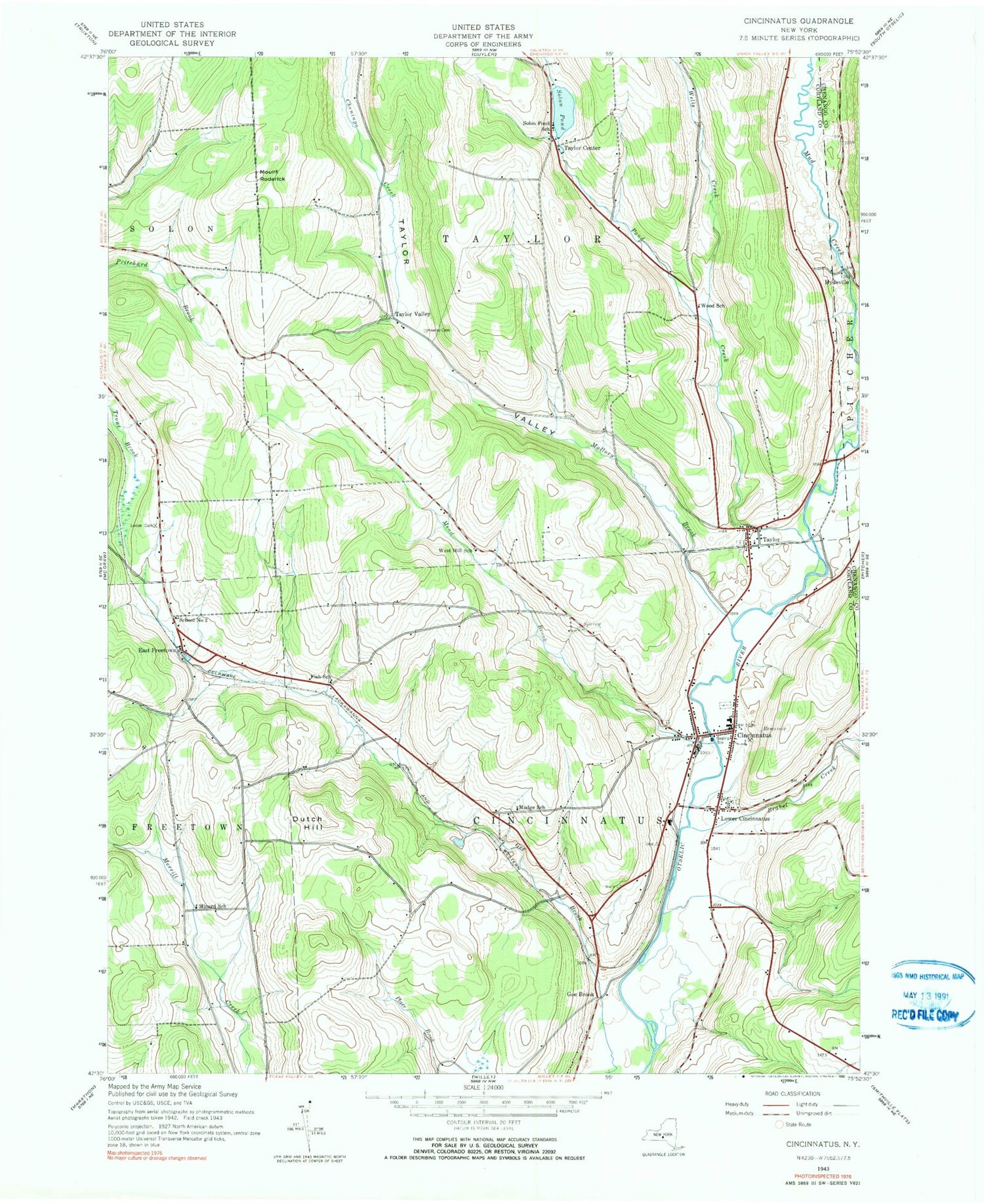 Classic USGS Cincinnatus New York 7.5'x7.5' Topo Map Image