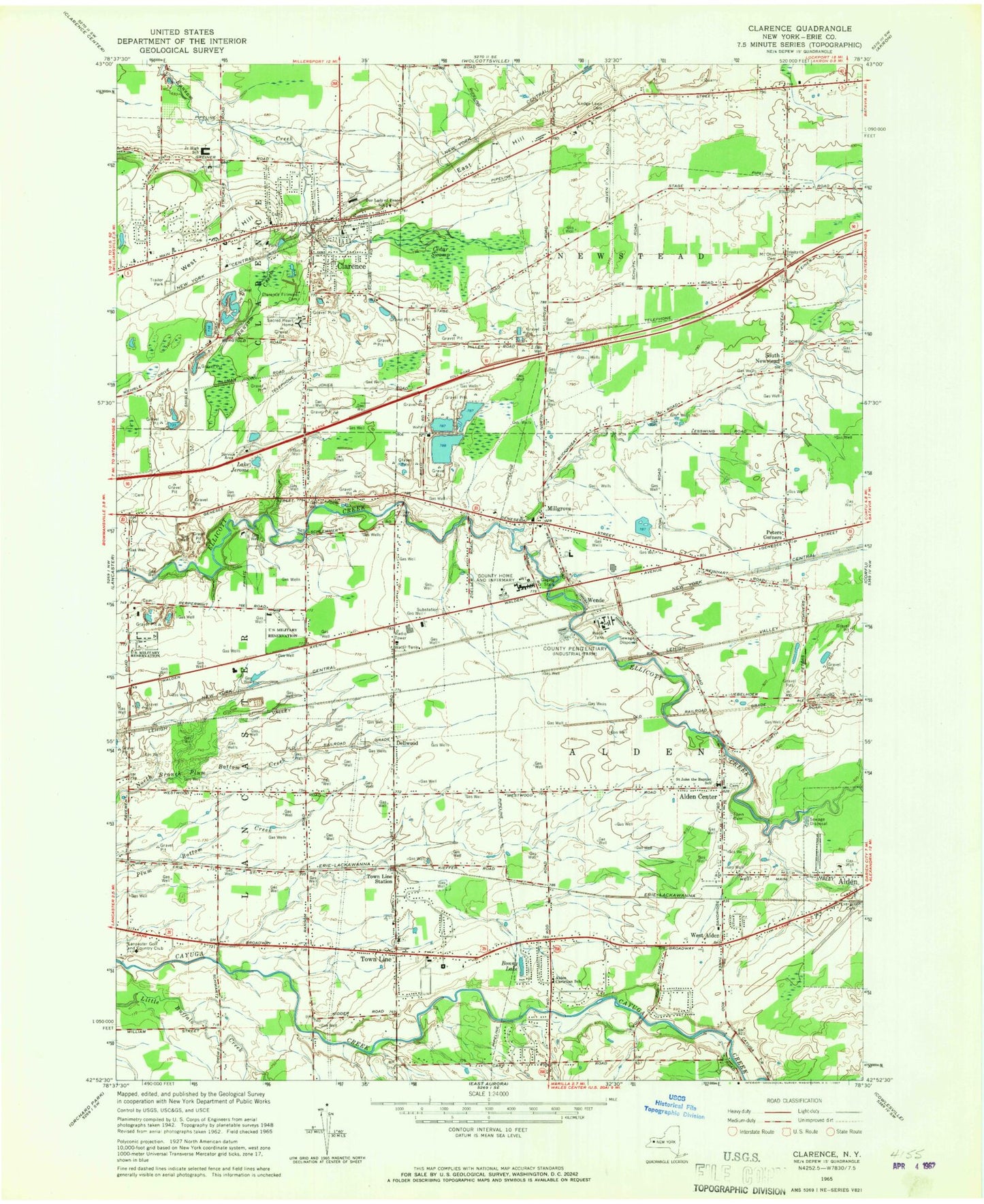 Classic USGS Clarence New York 7.5'x7.5' Topo Map Image