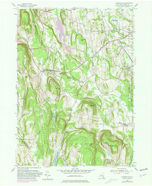 Classic USGS Clarksville New York 7.5'x7.5' Topo Map Image