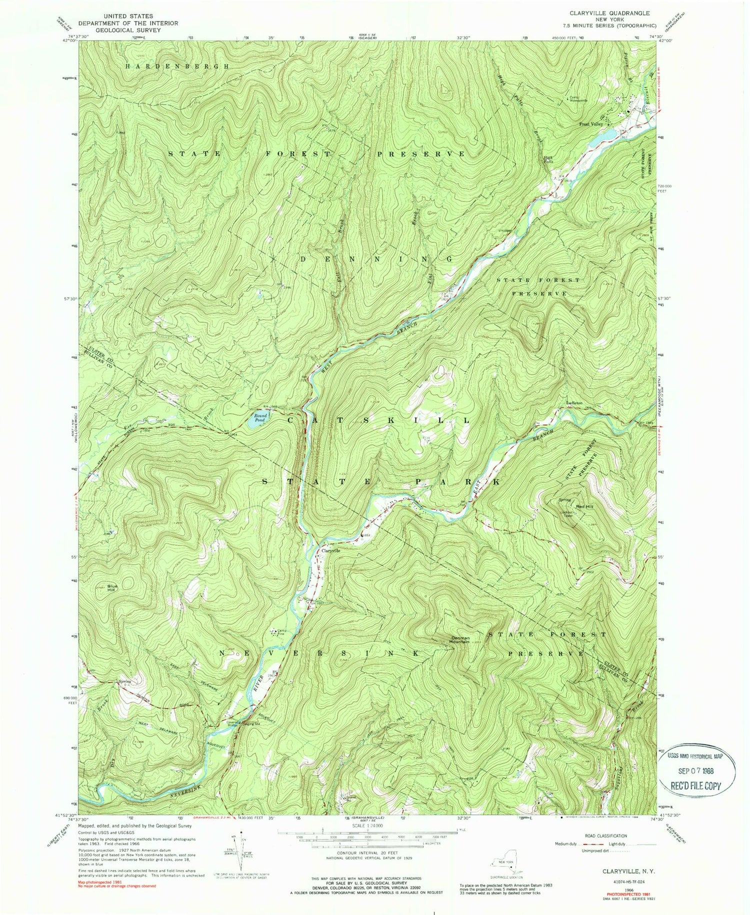Classic USGS Claryville New York 7.5'x7.5' Topo Map Image