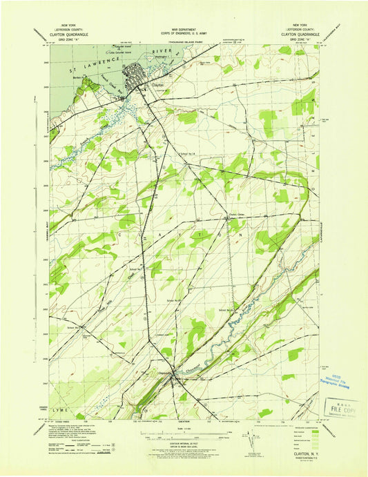 Classic USGS Clayton New York 7.5'x7.5' Topo Map Image