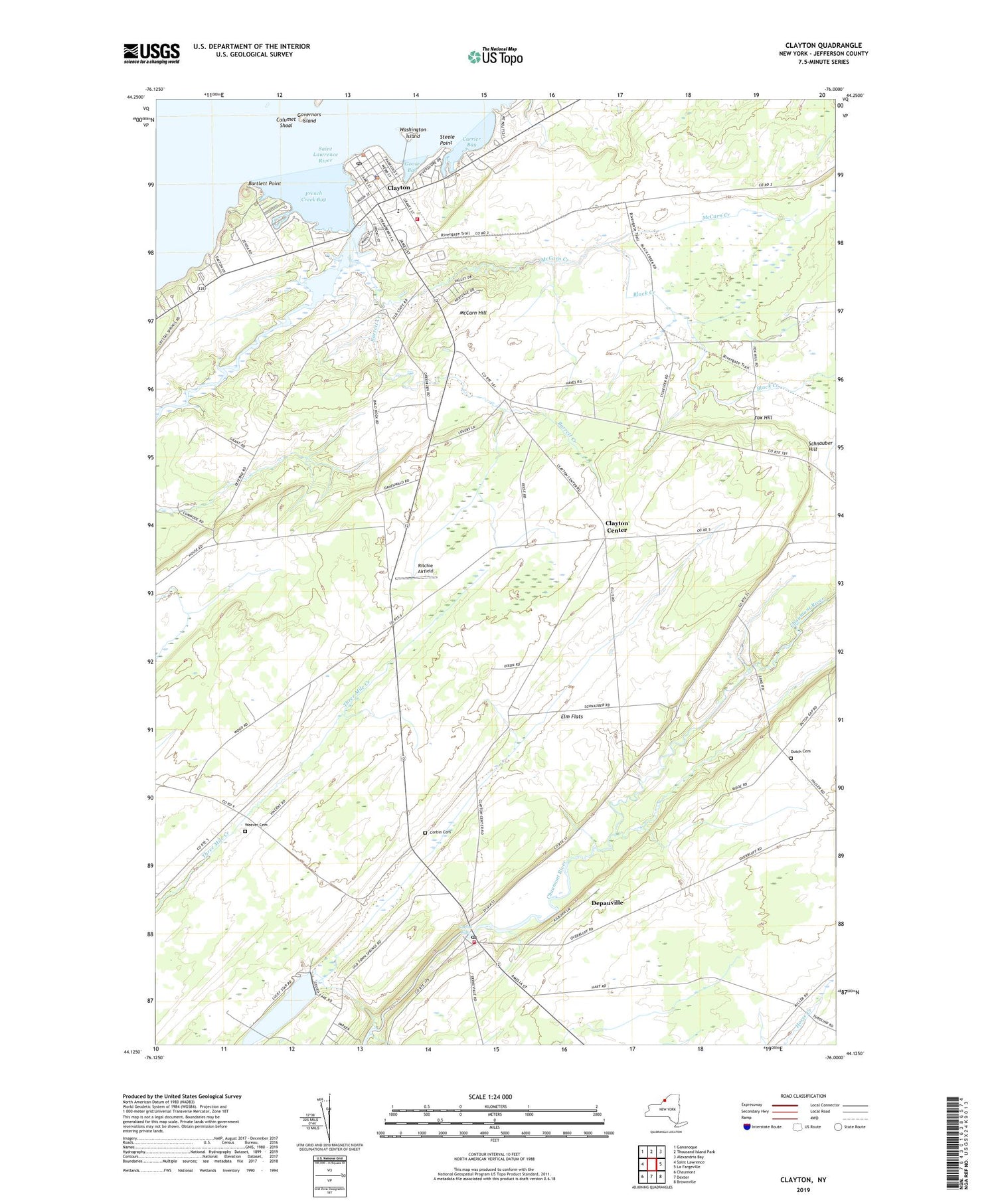 Clayton New York US Topo Map Image