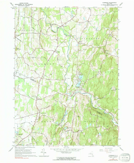 Classic USGS Clermont New York 7.5'x7.5' Topo Map Image