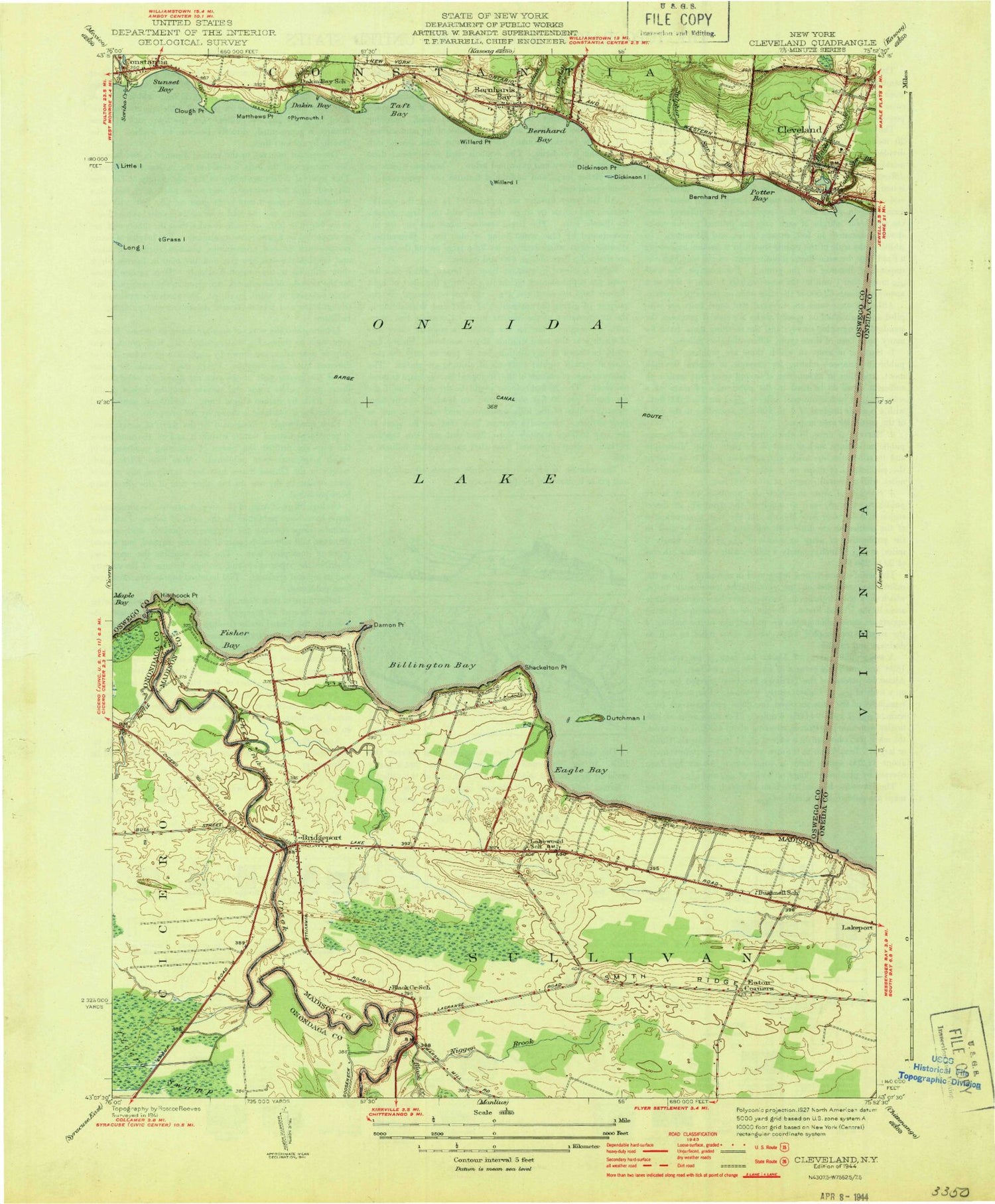 Classic USGS Cleveland New York 7.5'x7.5' Topo Map Image