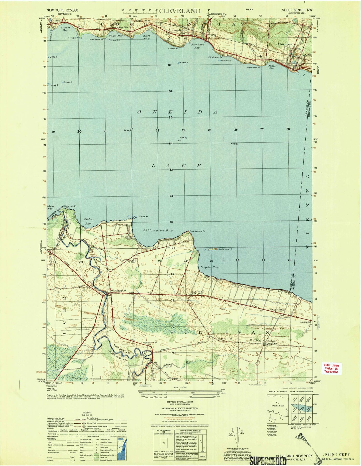 Classic USGS Cleveland New York 7.5'x7.5' Topo Map Image