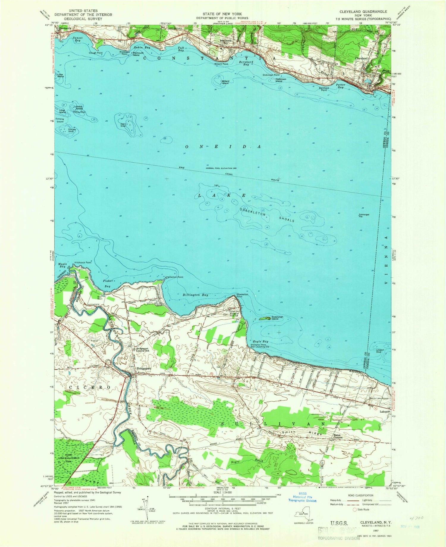 Classic USGS Cleveland New York 7.5'x7.5' Topo Map Image