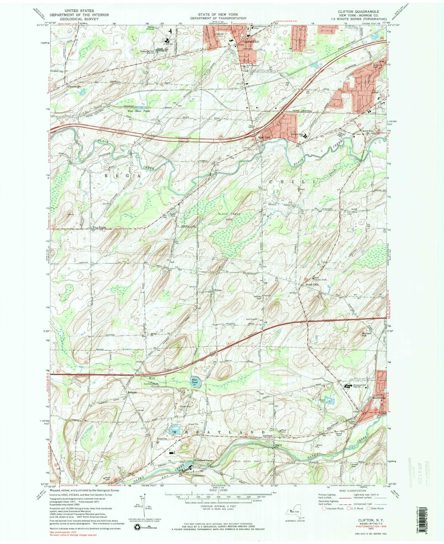 Classic USGS Clifton New York 7.5'x7.5' Topo Map Image