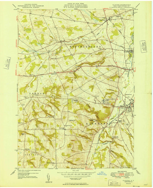 Classic USGS Clinton New York 7.5'x7.5' Topo Map Image