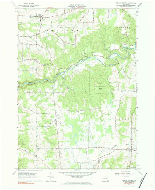 Classic USGS Collins Center New York 7.5'x7.5' Topo Map Image