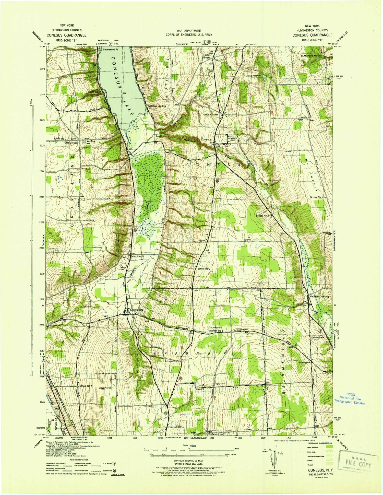 Classic USGS Conesus New York 7.5'x7.5' Topo Map Image