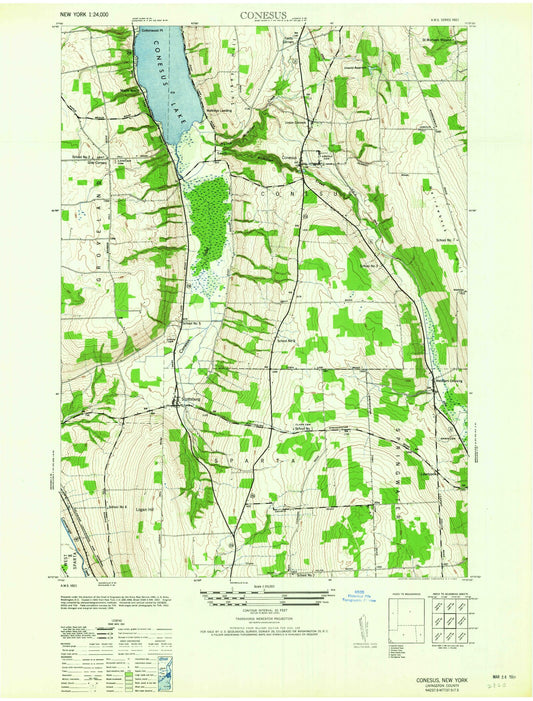 Classic USGS Conesus New York 7.5'x7.5' Topo Map Image
