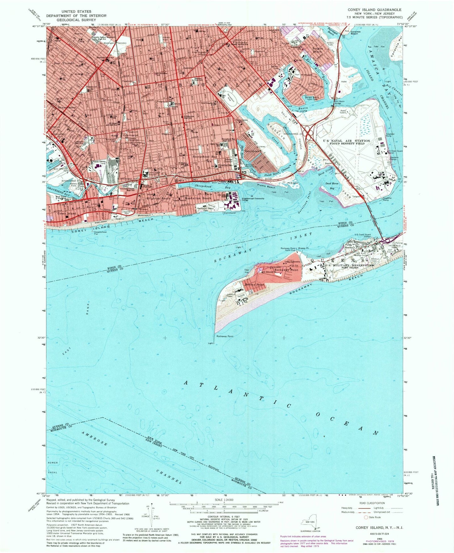 Classic USGS Coney Island New York 7.5'x7.5' Topo Map Image