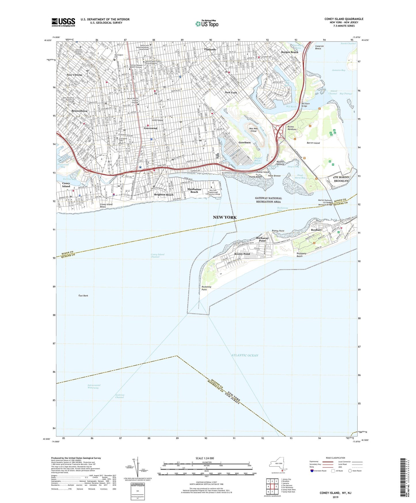 Coney Island New York US Topo Map Image