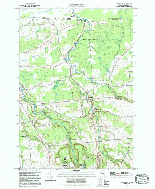 Classic USGS Constable New York 7.5'x7.5' Topo Map Image