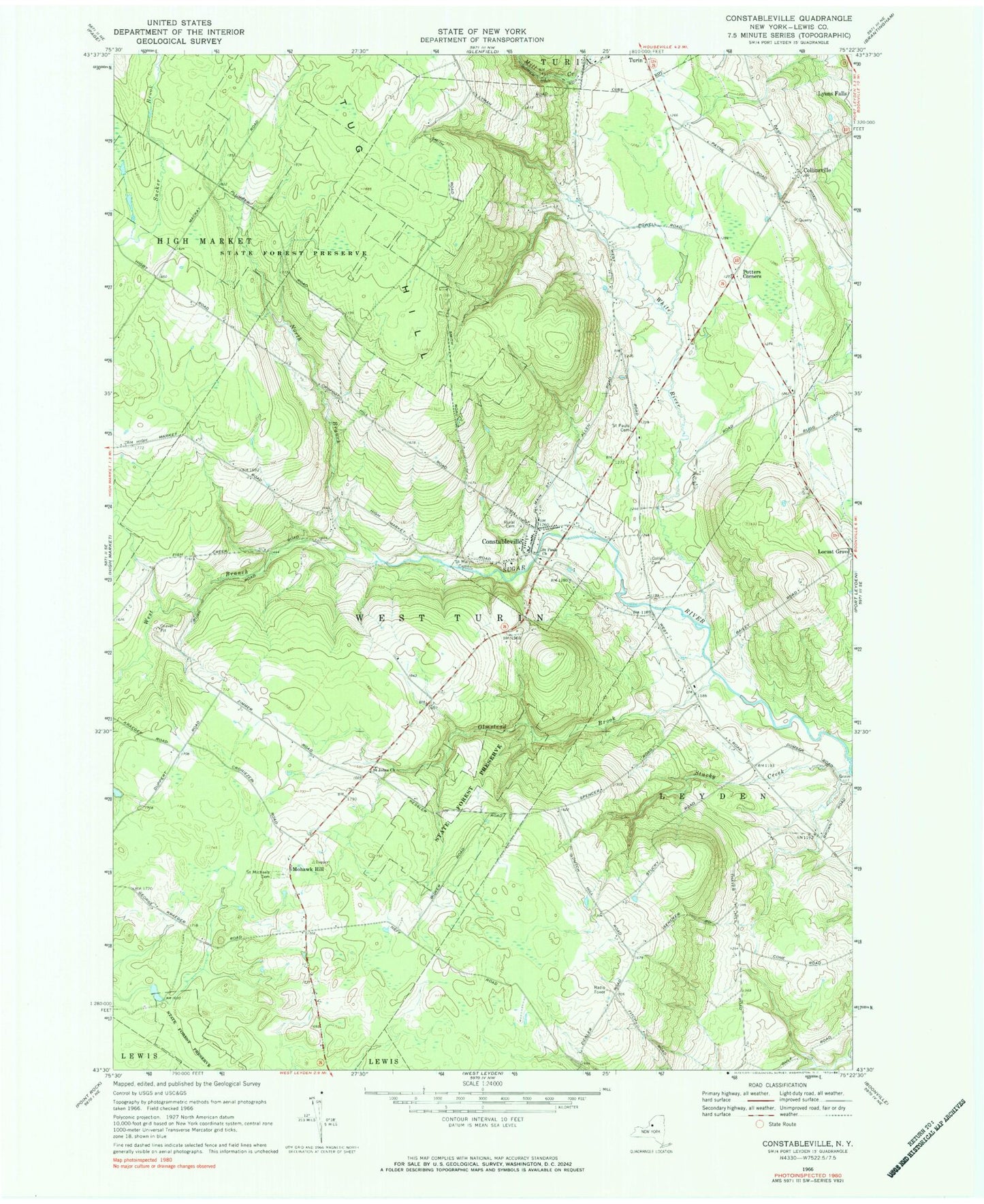 Classic USGS Constableville New York 7.5'x7.5' Topo Map Image