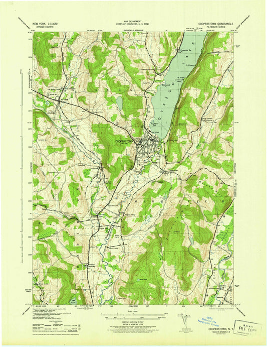 Classic USGS Cooperstown New York 7.5'x7.5' Topo Map Image