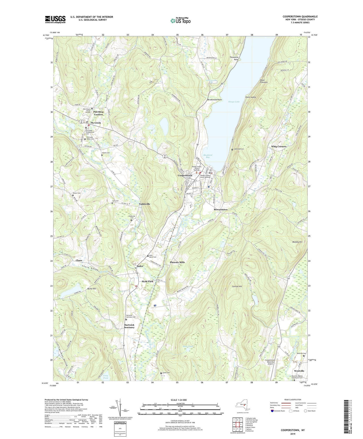 Cooperstown New York US Topo Map Image