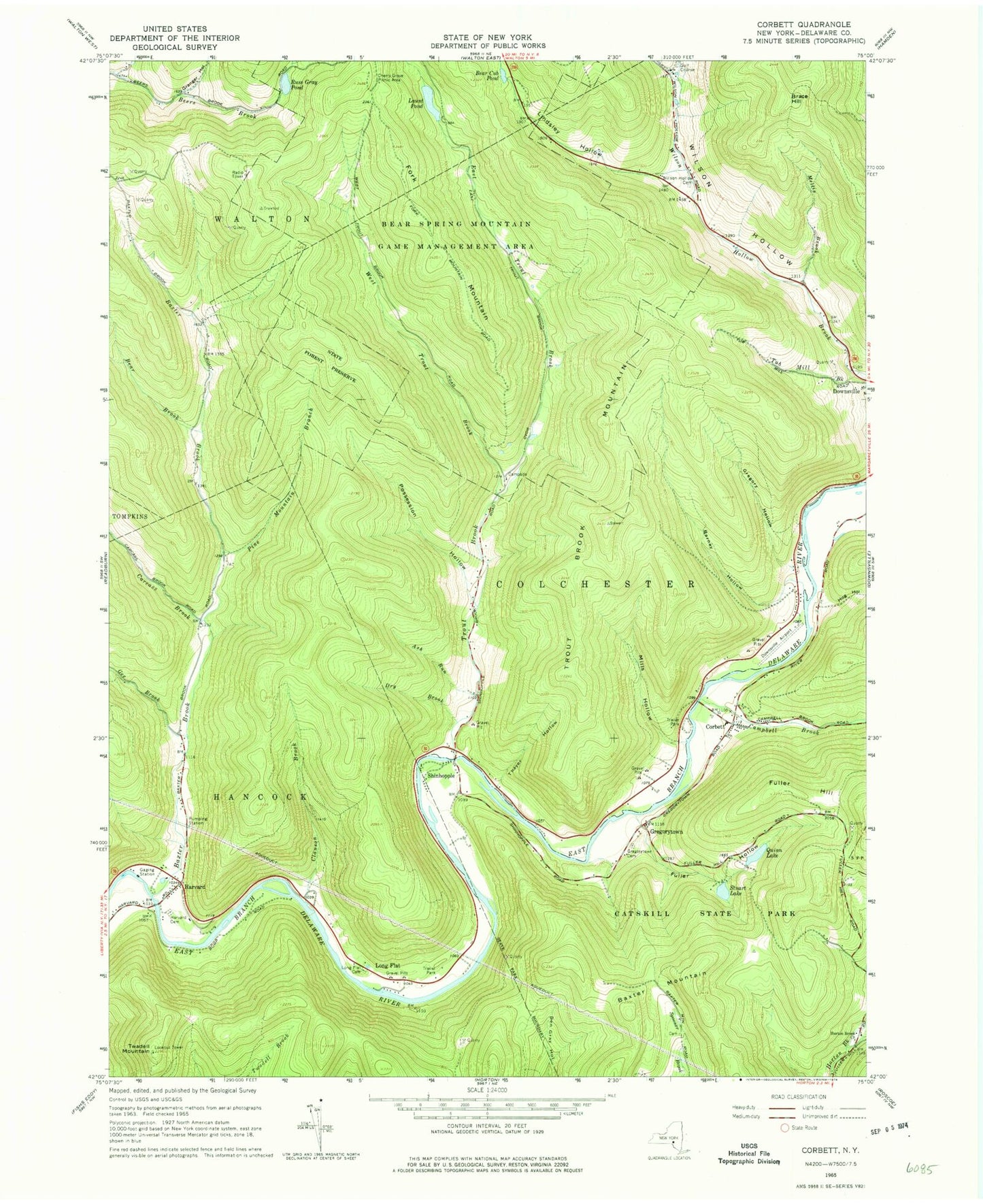 Classic USGS Corbett New York 7.5'x7.5' Topo Map Image