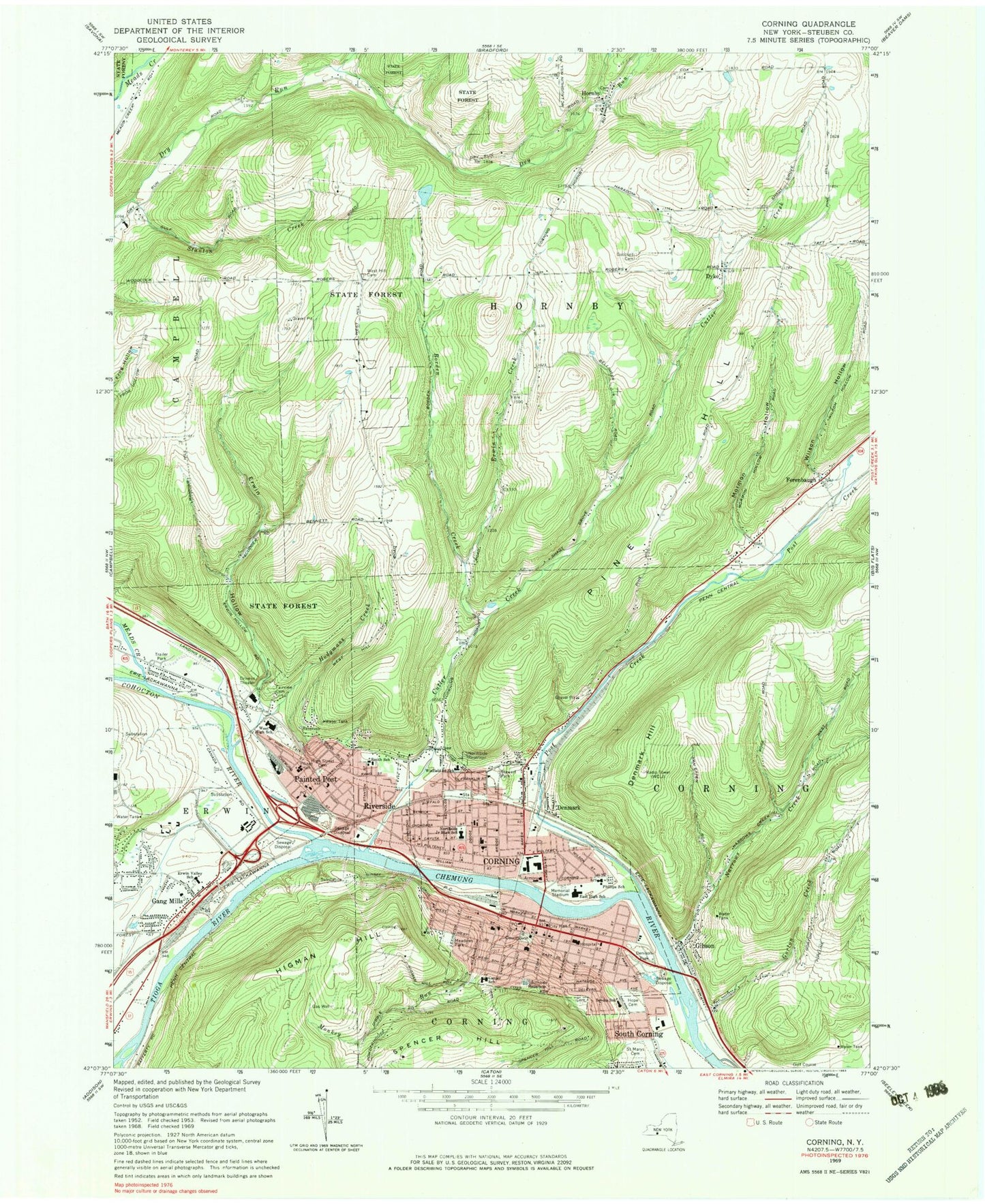Classic USGS Corning New York 7.5'x7.5' Topo Map Image