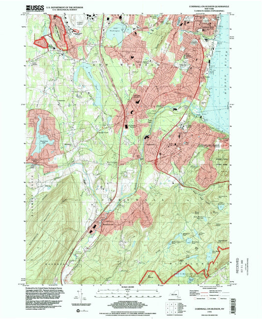 Classic USGS Cornwall-on-Hudson New York 7.5'x7.5' Topo Map Image