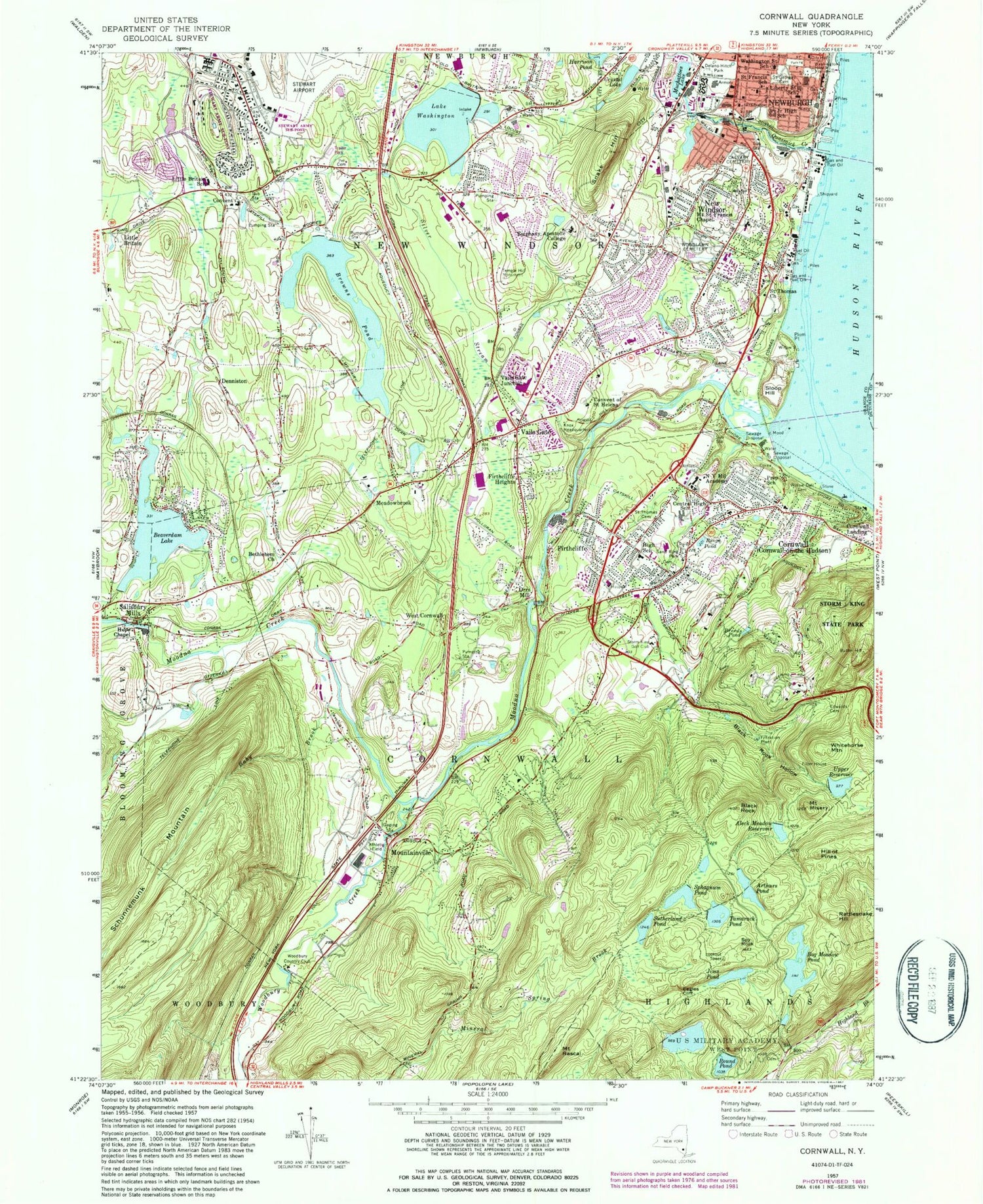 Classic USGS Cornwall-on-Hudson New York 7.5'x7.5' Topo Map Image