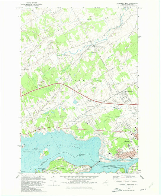 Classic USGS Cornwall West Ontario 7.5'x7.5' Topo Map Image