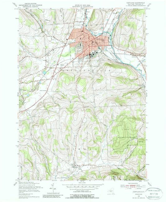 Classic USGS Cortland New York 7.5'x7.5' Topo Map Image
