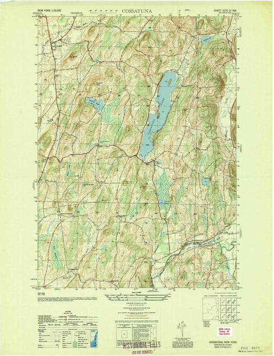 Classic USGS Cossayuna New York 7.5'x7.5' Topo Map Image