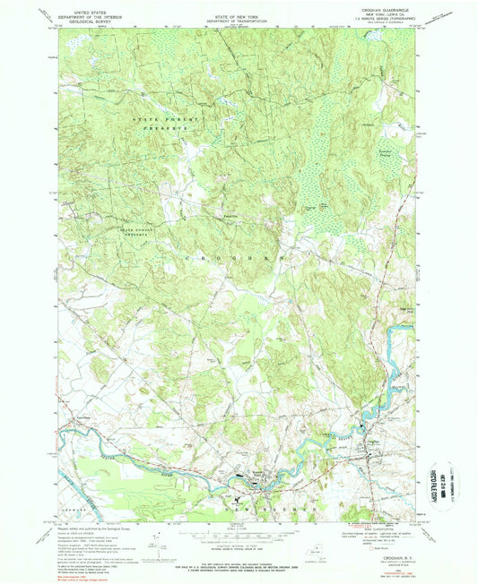 Classic USGS Croghan New York 7.5'x7.5' Topo Map Image