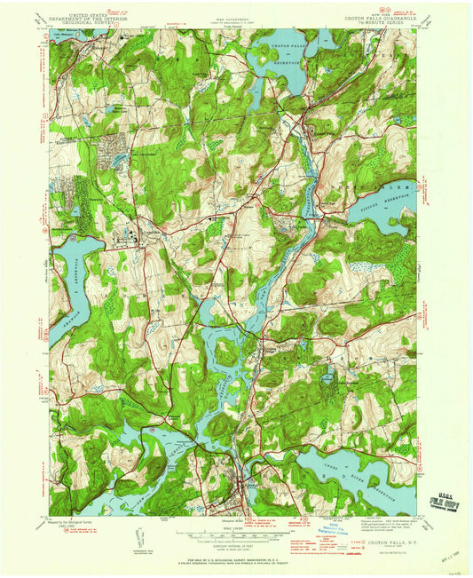 Classic USGS Croton Falls New York 7.5'x7.5' Topo Map Image