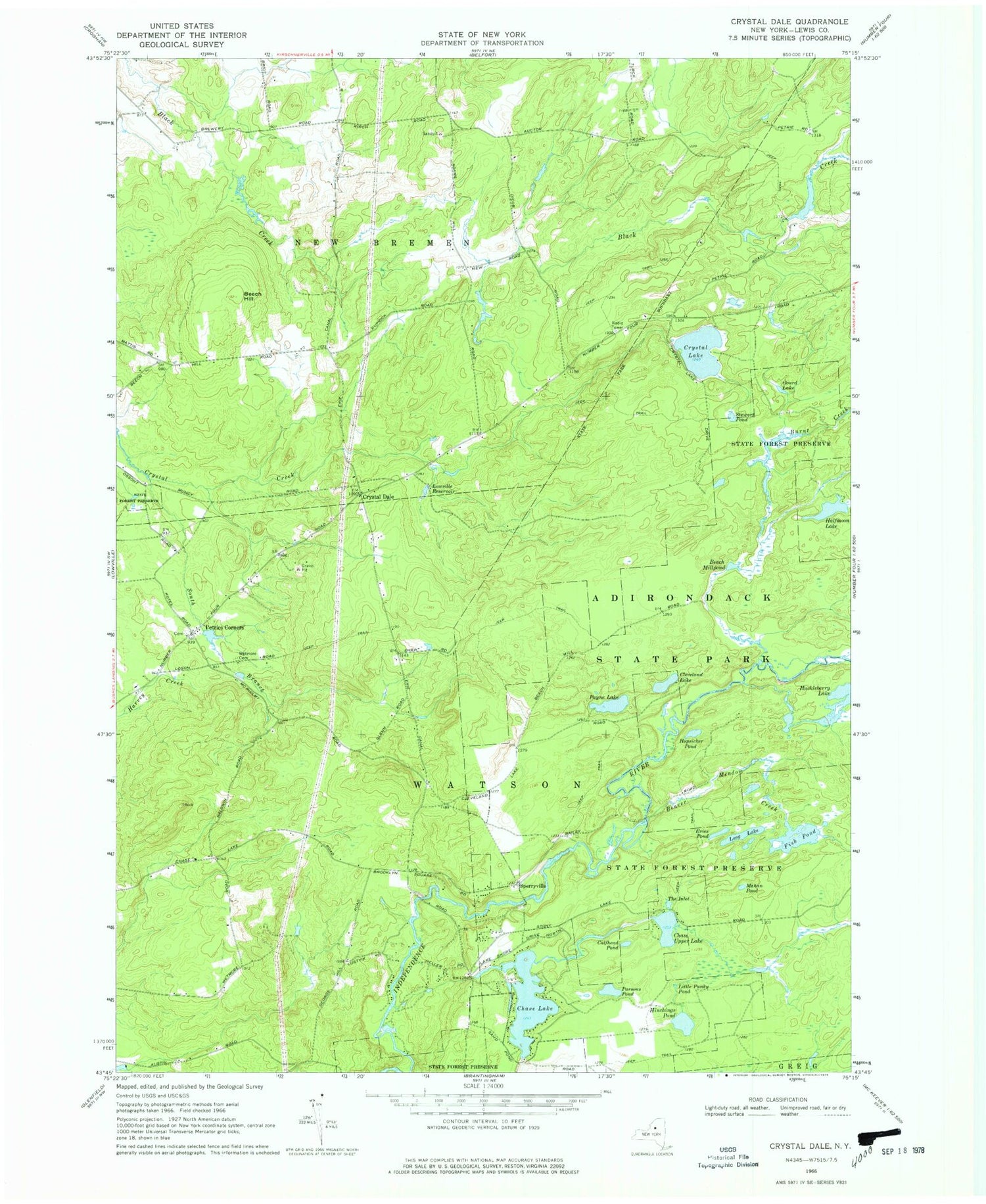 Classic USGS Crystal Dale New York 7.5'x7.5' Topo Map Image