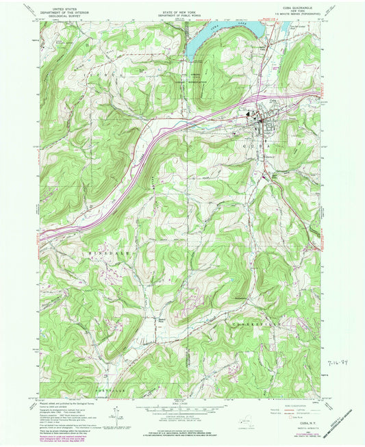 Classic USGS Cuba New York 7.5'x7.5' Topo Map Image
