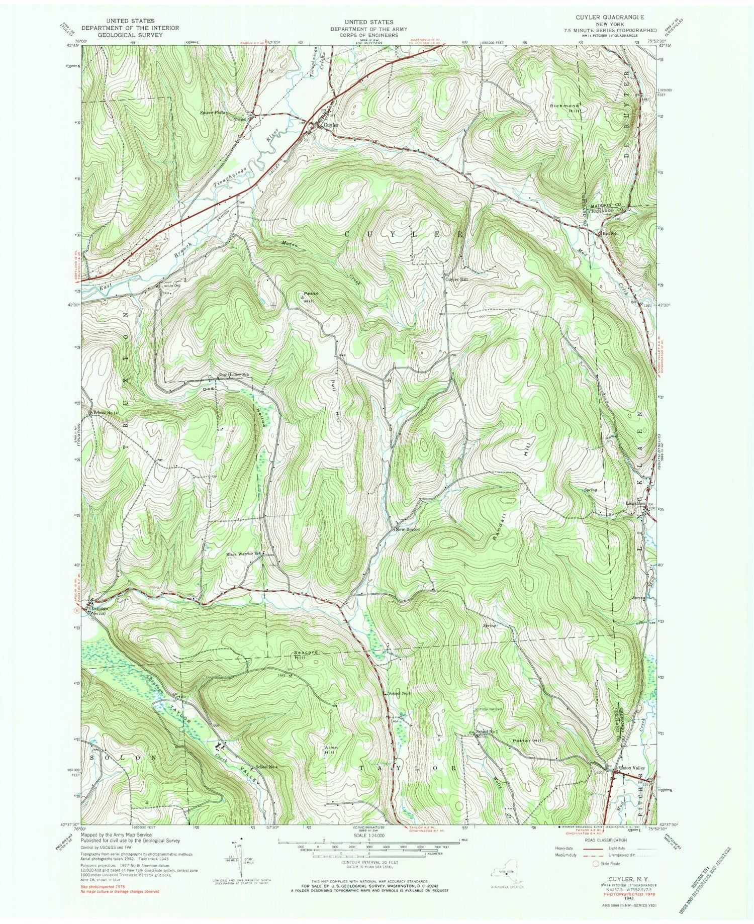 Classic USGS Cuyler New York 7.5'x7.5' Topo Map Image