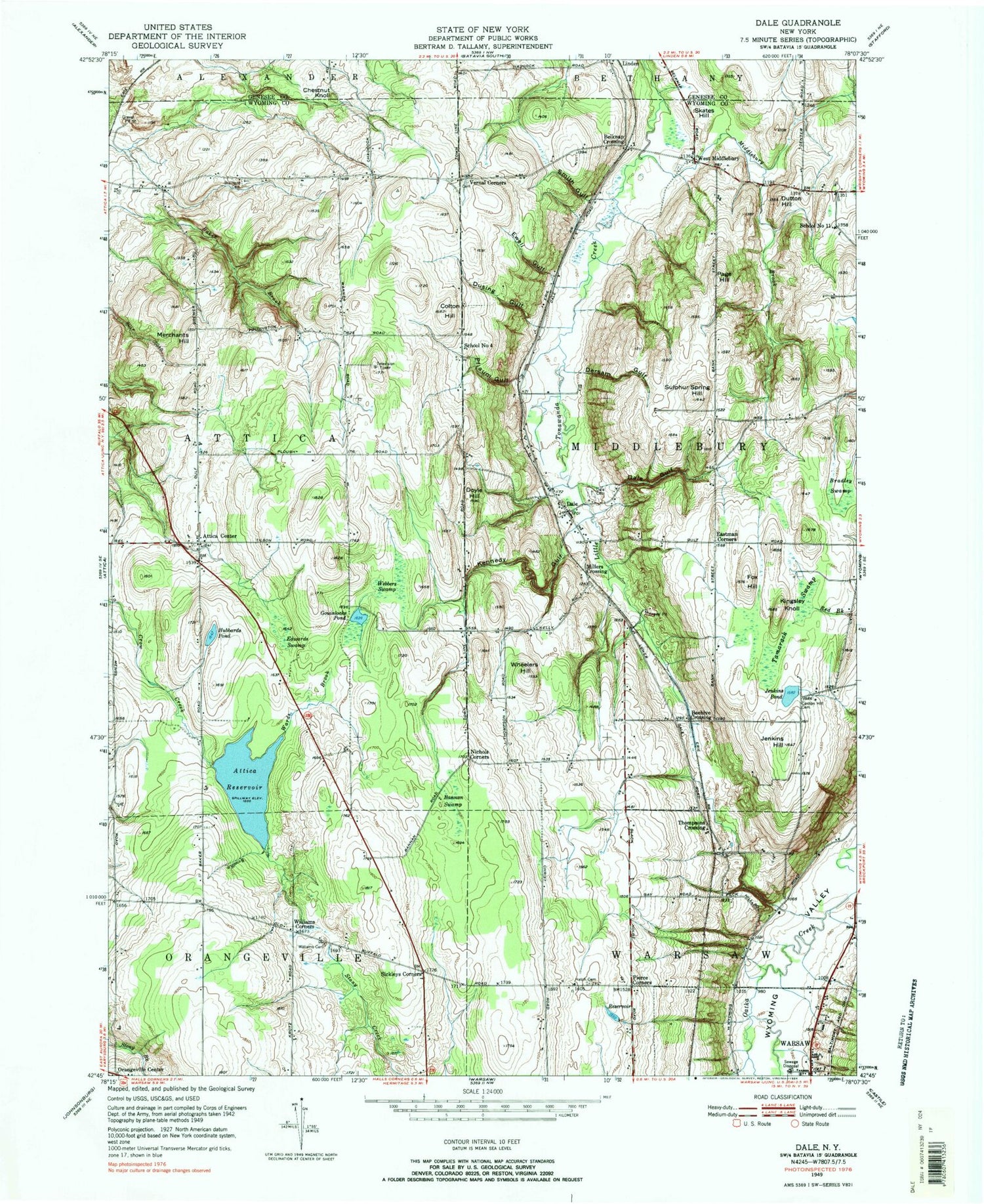 Classic USGS Dale New York 7.5'x7.5' Topo Map Image