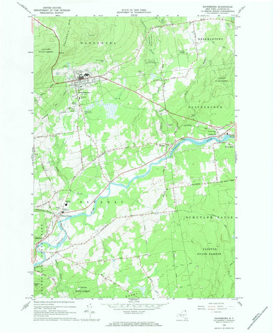 Classic USGS Dannemora New York 7.5'x7.5' Topo Map Image
