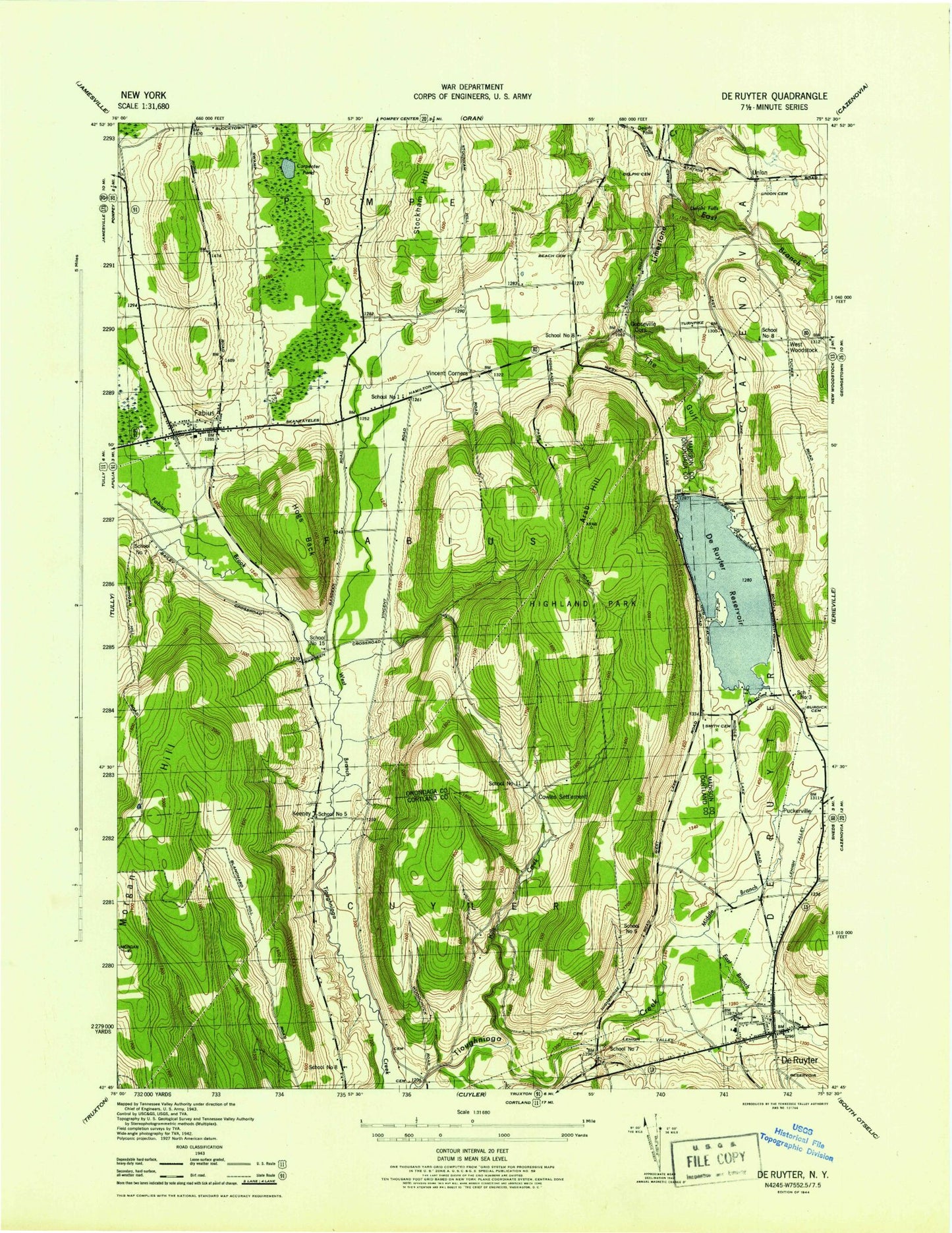 Classic USGS DeRuyter New York 7.5'x7.5' Topo Map Image