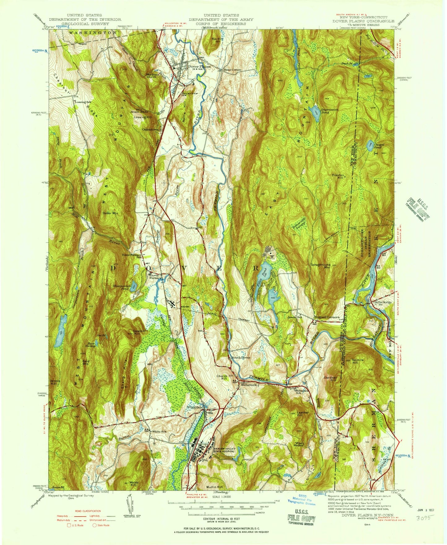 Classic USGS Dover Plains New York 7.5'x7.5' Topo Map Image
