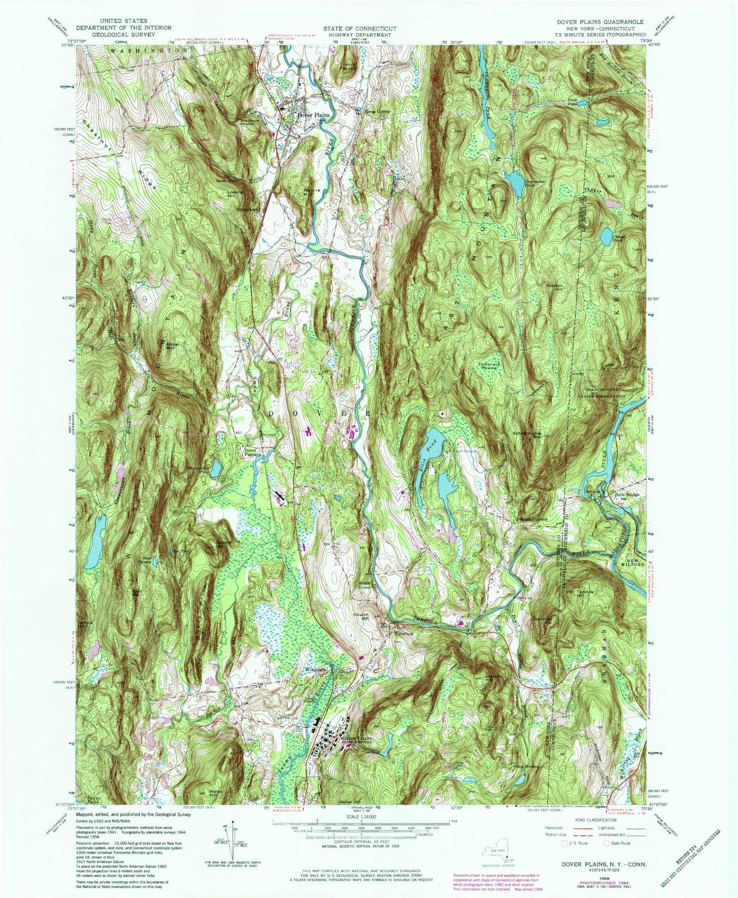 Classic USGS Dover Plains New York 7.5'x7.5' Topo Map Image
